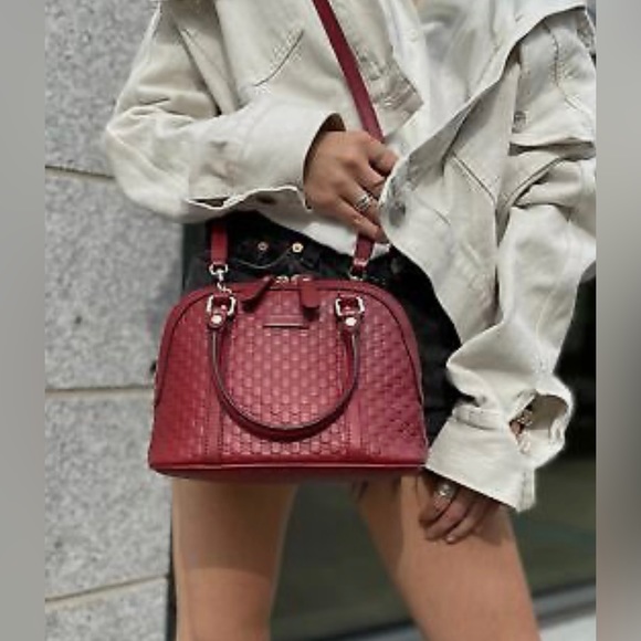 Gucci Bags Gucci Micro Guccissima Red Leather Bowler Satchel